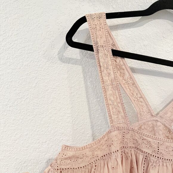 Unsubscribed Pink Eyelet Cami Tank Top Sleeveless Cotton Boho Casual Festival - Picture 4 of 8